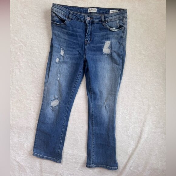 Buffalo David Bitton Faith Mid Rise Kick Flare Stretch Jeans Zip Blue Cotton 30 - Picture 2 of 16